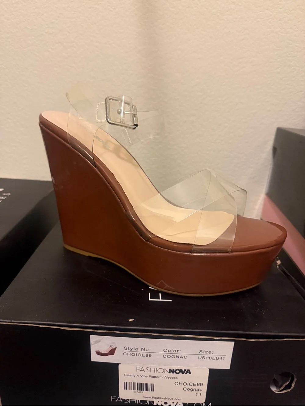Fashion Nova Clearly A Vibe Platform Wedge Sandals Cognac Size 11